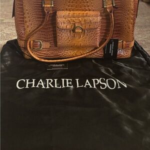 Charlie Lapson Tan Crocodile Embossed Satchel